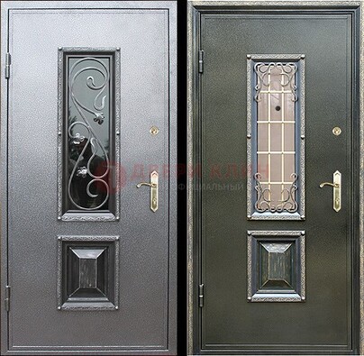 Звукоизоляционная металлическая дверь со стеклом и ковкой ДСК-12 в Краснознаменске