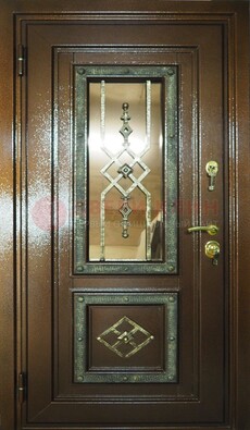 Теплая входная дверь со стеклом и ковкой разноцветной ДСК-13 в Жуковском