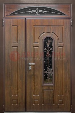 Большая металлическая дверь со стеклом и ковкой ДСК-145 в Жуковском