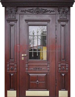 Железная парадная дверь массив дуба со стеклом и ковкой ДСК-175 в Жуковском
