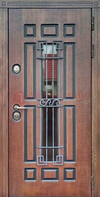 Входная железная дверь винорит со стеклом и ковкой ДСК-183 в Шатуре