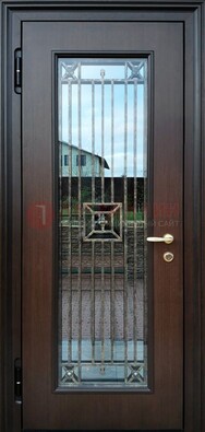 Железная дверь с большим стеклом и ковкой ДСК-187 в Жуковском