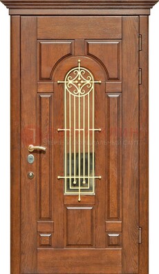 Коричневая железная дверь винорит со стеклом и ковкой ДСК-189 в Жуковском