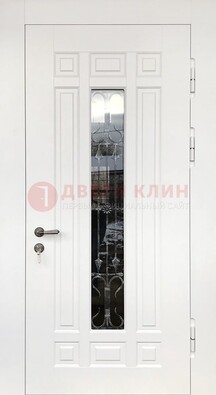 Белая стальная дверь винорит со стеклом и ковкой ДСК-191 в Жуковском