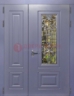 Сиреневая стальная дверь со стеклом и ковкой ДСК-199 в Жуковском