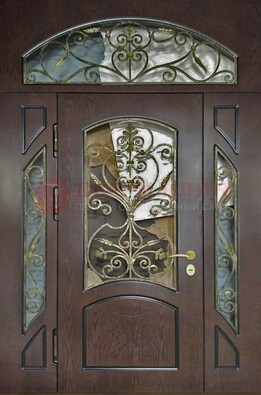 Входная дверь Винорит со стеклом и ковкой и фрамугами ДСК-213 в Люберцах