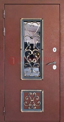 Уличная дверь Порошок со стеклом и ковкой для дома ДСК-218 в Жуковском