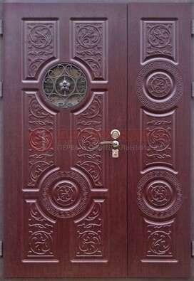 Красная железная дверь Винорит со стеклом и ковкой ДСК-235 в Жуковском