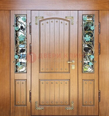 Железная дверь Винорит со стеклом и ковкой лозы ДСК-236 в Жуковском