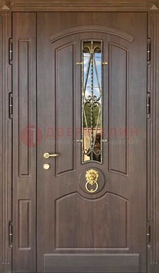 Стальная полуторная дверь Винорит со стеклом и ковкой ДСК-237 в Омске