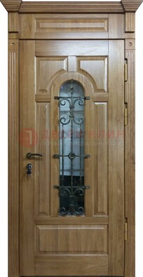 Металлическая дверь массив со стеклом и ковкой для дома ДСК-246 в Жуковском