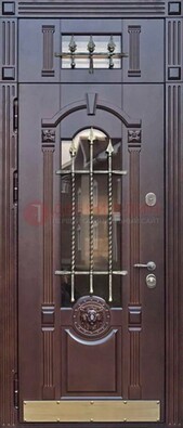 Металлическая дверь массив со стеклом и ковкой с фрамугой ДСК-249 в Жуковском