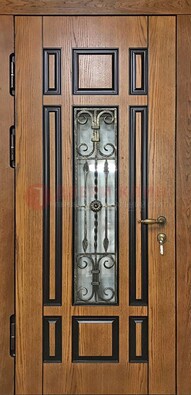 Двухцветная железная дверь Винорит со стеклом и ковкой ДСК-264 в Жуковском