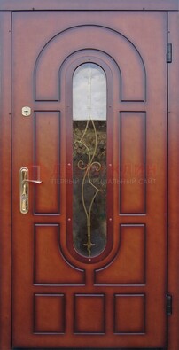 Яркая металлическая дверь Винорит со стеклом и ковкой ДСК-268 в Жуковском