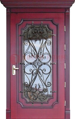Красная стальная дверь Винорит со стеклом и ковкой ДСК-271 в Жуковском