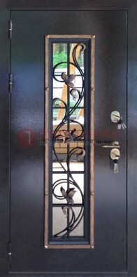 Железная дверь с порошковым напылением стеклом и ковкой ДСК-279 в Жуковском