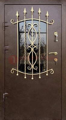 Стальная дверь Порошок со стеклом и ковкой для дома ДСК-280 в Жуковском