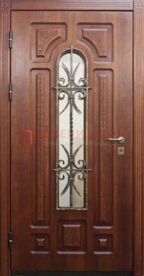 Тяжелая стальная дверь со стеклом и ковкой ДСК-42 в Жуковском