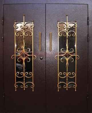 Металлическая дверь с ковкой и остеклением ДСК-49 в Жуковском