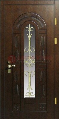 Дизайнерская металлическая дверь со стеклом и ковкой ДСК-50 в Жуковском