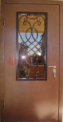 Металлическая дверь со стеклом и ковкой ДСК-51 на дачу в Жуковском