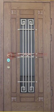 Стандартная железная дверь со стеклом темным и ковкой ДСК-5 в Реутове