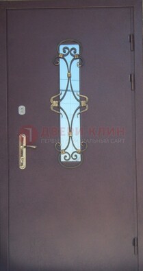 Металлическая дверь со стеклом и ковкой ДСК-77 в панельный дом в Жуковском