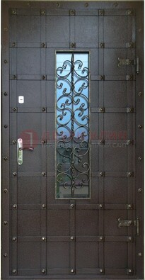 Стальная дверь со стеклом и ковкой ДСК-84 с утеплением в Жуковском
