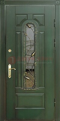 Железная дверь со стеклом и ковкой ДСК-9 для офиса в Жуковском