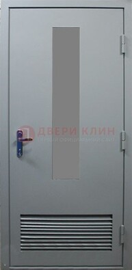 Серая металлическая техническая дверь с декоративной вставкой ДТ-14 в Жуковском