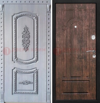 Железная дверь с узором и виноритом внутри Тисненый орех ДВТ-102 в Жуковском