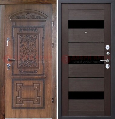 Стальная коричневая филенчатая дверь с виноритом и темной МДФ ДВТ-122 в Жуковском