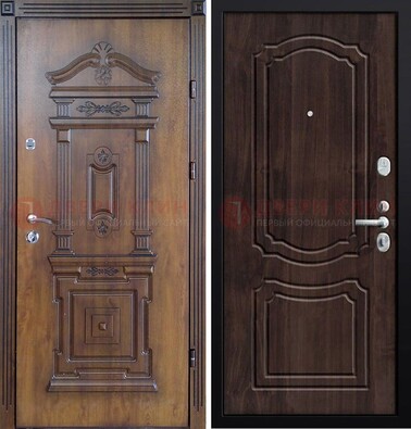 Темная железная филенчатая дверь с виноритом Тисненый орех внутри ДВТ-132 в Балашихе