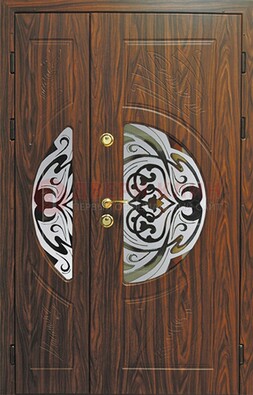 Стальная коричневая дверь с виноритом и стеклом ДВТ-175 в Сочи