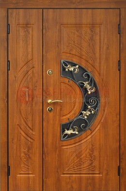 Входная дверь цвета золотой дуб с виноритом и ковкой ДВТ-176 в Сочи