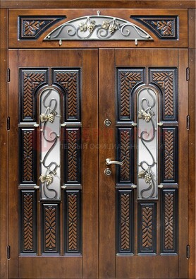 Входная двухстворчатая дверь с виноритом и ковкой ДВТ-183 в Сочи