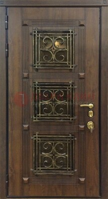 Коричневая металлическая дверь с виноритом и ковкой ДВТ-199 в Жуковском