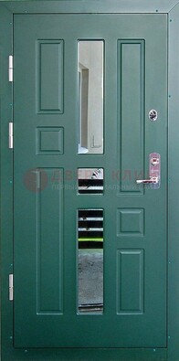 Зеленая железная  дверь с виноритом и зеркалом ДВТ-205 в Жуковском