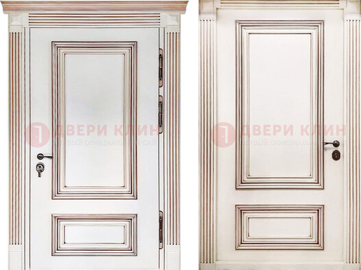 Белая металическая дверь с виноритом для дома ДВТ-239 в Жуковском