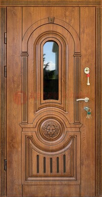 Классическая стальная дверь Винорит со стеклом и узором ДВТ-261 в Электрогорске