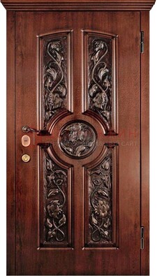 Филенчатая металлическая дверь с виноритом и резьбой ДВТ-69 в Брянске