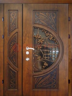 Металлическая дверь с виноритом и резной панелью внутри ДВТ-70 в Жуковском