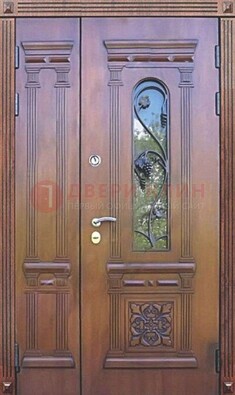 Железная коричневая филенчатая дверь с виноритом и МДФ ДВТ-85 в Жуковском