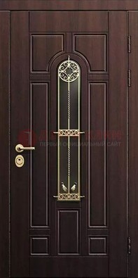 Железная коричневая дверь с виноритом и фрезерованной панелью ДВТ-93 в Жуковском
