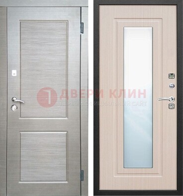 Светлая металлическая филенчатая дверь и МДФ Белый дуб с зеркалом ДЗ-104 в Балашихе