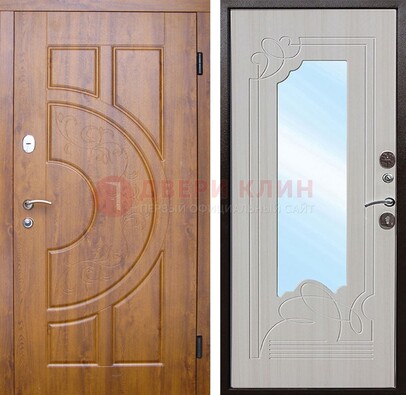 Металлическая дверь Темный орех c МДФ с узором и зеркалом ДЗ-105 в Жуковском
