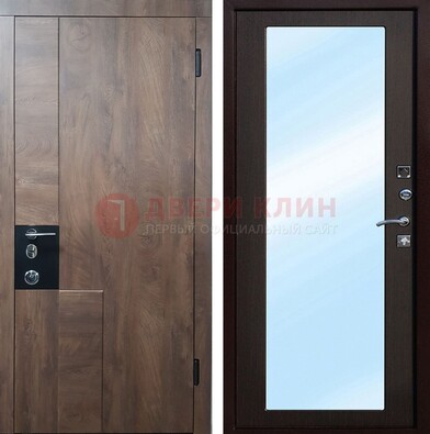 Металлическая дверь Темный орех c МДФ с зеркалом ДЗ-106 в Жуковском