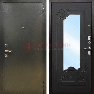 Железная темная дверь c порошковым напылением и МДФ с узором и зеркалом ДЗ-111 в Саранске