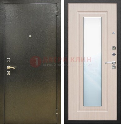 Входная темная дверь c порошковым покрытием и МДФ Белый дуб и зеркалом ДЗ-112 в Жуковском