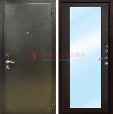 Входная темно-серая дверь c порошковым покрытием и МДФ с зеркалом ДЗ-114 в Саранске